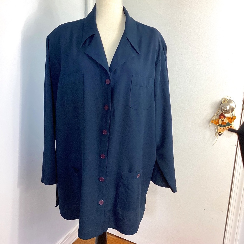 Y2K NWT DESIGNS LANE BRYANT 26/28 NAVY CREP JACKET BLAZER LIGHTWEIGHT CARRER